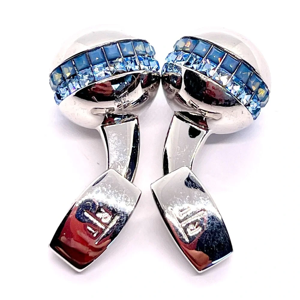 R|T by Robert Tateossian London Swarovski Blue Crystal Cufflinks Rhodium w Box